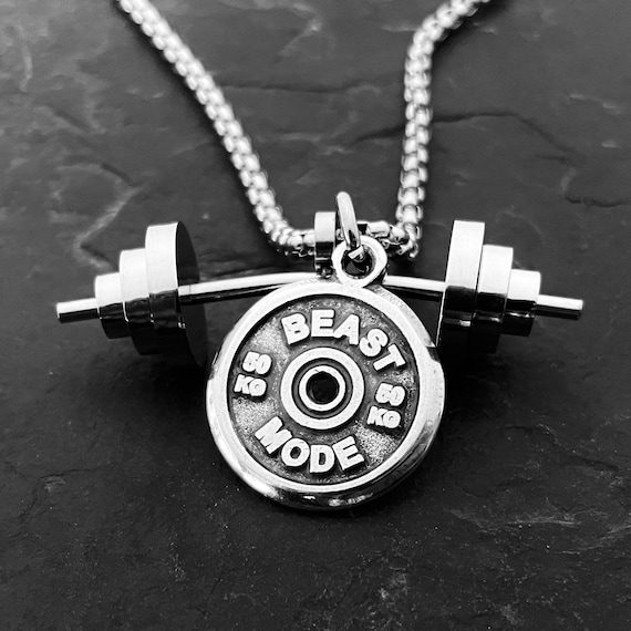 Barbell Dumbbell Weight Plate Pendant Charm Necklace Gym Bodybuilding Crossfit 