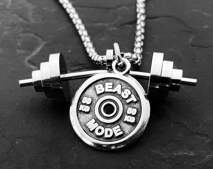 Featured listing image: Barbell Gym Necklace Power Clean Bodybuilding Workout Gift · Motivation Gift · Gym Gift- Weight Lifting · Barbell · Crosstraining ·Wod & Fit