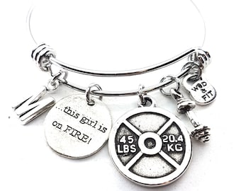 Fitness Gift Custom Bracelet Sharon Workout Weight plate 45lbs· Name Bracelet · BFF Gifts · Girlfriend Gift · Bangle Barcelet · Wod & Fit