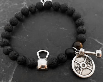 Gym Bracelet Kettlebell Tabata Workout · Lava Bracelet · Boyfriend Gift · Crosstraining · Dad Gift · bead bracelet · Bff Gifts · Wod & Fit