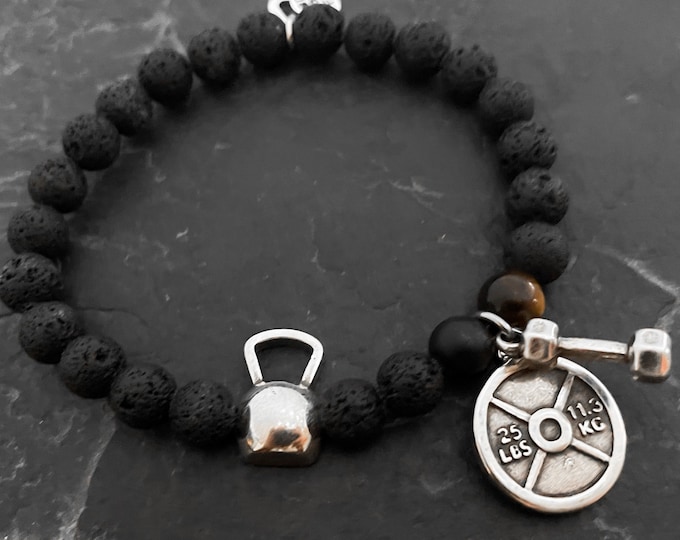 Gym Bracelet Kettlebell Tabata Workout · Lava Bracelet · Boyfriend Gift · Crosstraining · Dad Gift · bead bracelet · Bff Gifts · Wod & Fit