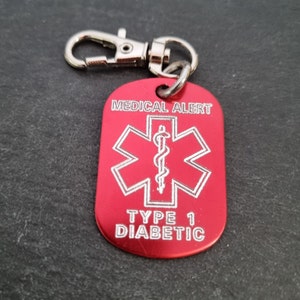 Medical Alert Keycahin Personalized Engraved Aluminum 38x25 - Medical ID Tag, Emergency Med Alert Keychain  ICE Medical Information Tag