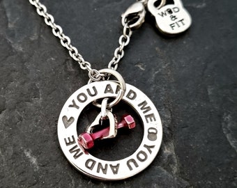 Gym Personalised Necklace Ring and Weight · Name Necklace · GYM Custom Necklace · Bff Gift · Fitness Necklace · Pendant necklace · Wod & Fit