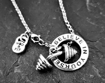 Gym Custom Necklace Bent Barbell Necklace Fitness Gift · Boyfreind gift · Name Necklace · Gym Gifts· Bodybuilding ·Custom Gifts ·Wod & Fit