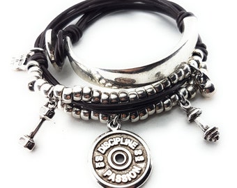 Gym Leather Bracelt Black Wrist Wrap Fitness bracelet · bff gifts · Girlfriend gift · Gift for mom · Birthday gift · Fitness Gift Wod & Fit