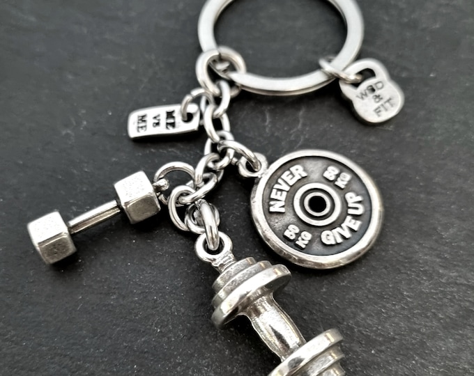 Gym Keychain BIG Barbell Workout Gift · Fitness gifts · Weight Lifting · Boyfriend Gift · Coach Gift · Gift for Dad · bff Gift · Wod & Fit