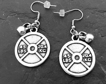 Gym Earrings Weight Plate Kettlebell Gym Earrings - lightweight earrings - handmade earrings · Fitness Gifts · gift for women ·Wod & Fit