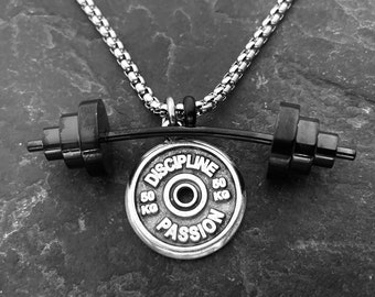 Gym Barbell Necklace Black Power Clean · Weight Lifting · Boyfriend Gift · Coach Gifts · Dad Gift ·  Bff Gifts · mens gift · SportWod & Fit