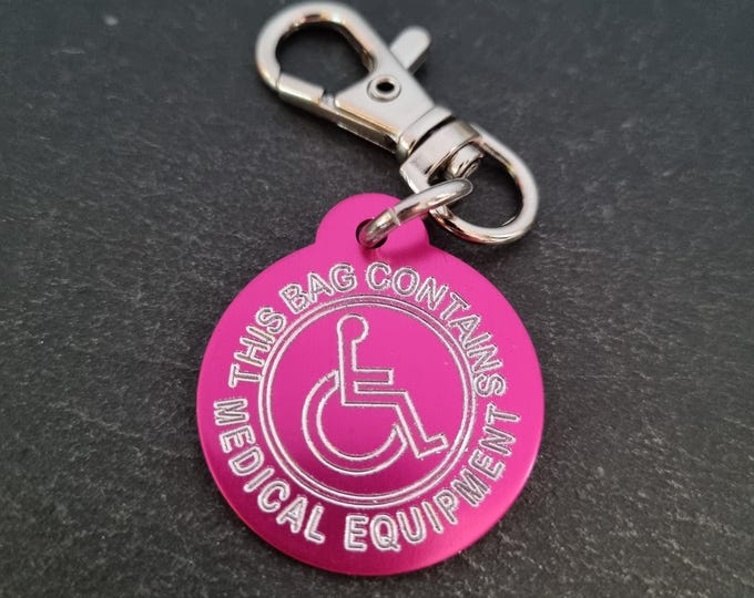 Emergency Medical Alert tag for the disabled Custom Engraved Aluminum Round 32mm NO LASER - Medical Alert Keychain - Medical Condition Info