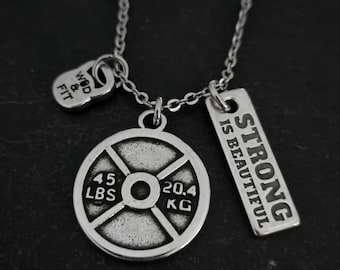 Personalized Gym Necklace with Weight Plate - Motivational Fitness Gift - Donny Workout - Personalized Fitness Jewelry  Gym Jewels Wod & Fit