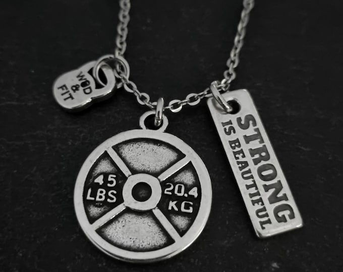 Personalized Gym Necklace with Weight Plate - Motivational Fitness Gift - Donny Workout - Personalized Fitness Jewelry  Gym Jewels Wod & Fit