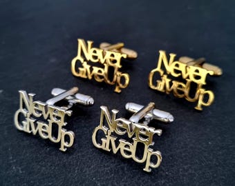 Motivational Cufflinks for Men – Stainless Steel “Never Give Up”, Best Coach Gift –Fitness Gift, Gym Inspiration, Boyfriend Gift Wod & Fit