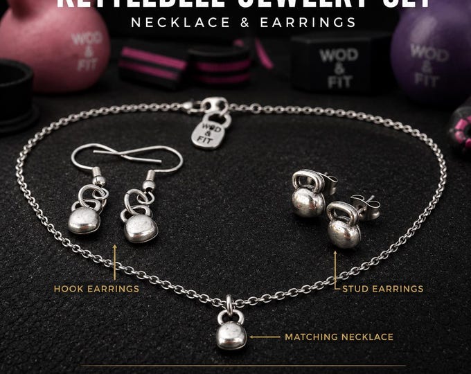 Kettlebell jewelry set with necklace and earrings, fitness gift for women, gym girl, athlete, trainer, coach or fit mom · Wod & Fit