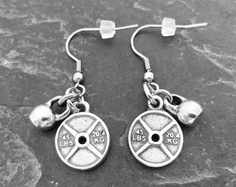 Gym Earrings Weight Plate 45lbs Kettlebell Earrings · Girlfriend Gift · Mom Gift · Bff Gifts · Gym Gift · lightweight earrings · Wod & Fit