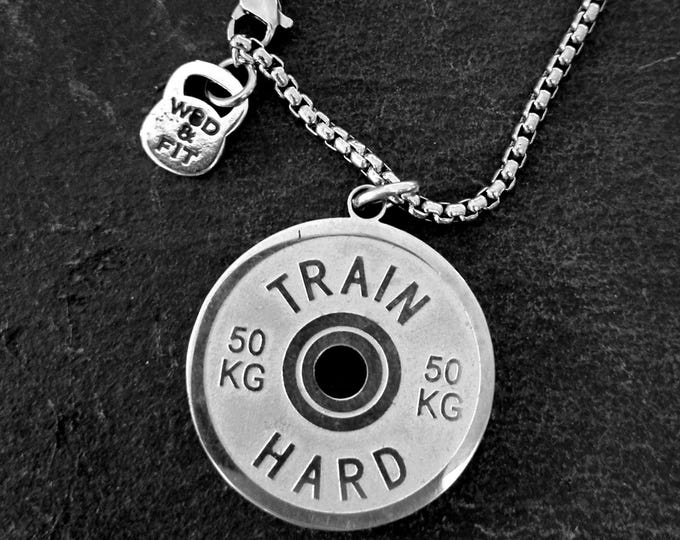 Gym Gift Train Hard Weight Plate Necklace Motivation · Bodybuilding · Weight Lifting - Fitness necklace · Powerlifter necklace ·  Wod & Fit