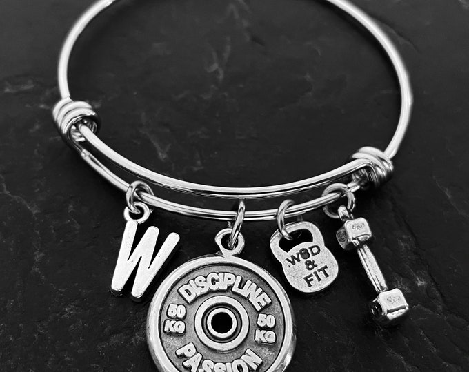 Fitness Bracelet Weight plate Workout Gift · Initial Bracelet · Gym Gifts · Bodybuilding · Weight lifting · Girlfriend Gift · Wod & Fit