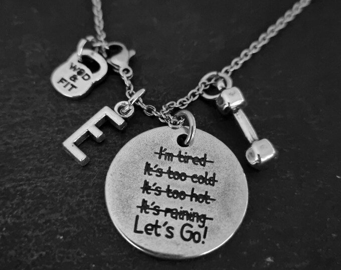 Sport Necklace Lets Go I'm Stronger than my Excuses· Motivation Gift · Initial Necklace · Sport Gift · Runner gift · Gym Necklace ·Wod & Fit