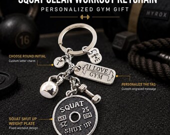 Custom Squat Clean Workout gym keychain, motivational fitness gift for athlete, lifter, coach, trainer or gym lover Wod & Fit