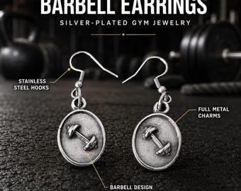 Barbell Gym Earrings, Fitness Jewelry Gift for Her, Workout Earrings for Gym Girl, Girlfriend, Mom or Trainer · Wod & Fit