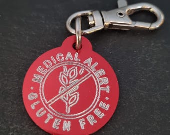 Emergency Celiac Disease  Gluten Allergy Warning Medical Alert Custom Engraved Aluminum Round 32mm No Gluten ·Gluten Free Gluten · Celiac