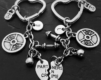 Couples Gym Keychain Partners in Crime Weight Plate 25lbs · gift for women · BFF Gift · Housewarming gift · Couples Keychain · GYM Wod & Fit