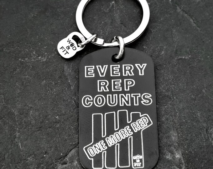 GYM  Engraved Necklace Military Dog Tag Every Rep Counts · One More Rep · Mens necklace · Engraved dog tag ·  Boyfriend Gift · Wod & Fit
