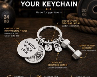 Personalized Gym Keyring Dumbbell Custom Weight Plate 45lbs · Boyfriend gift · Coach Gift · best friend gift · Bff Gifts ·Dad Gift Wod & Fit