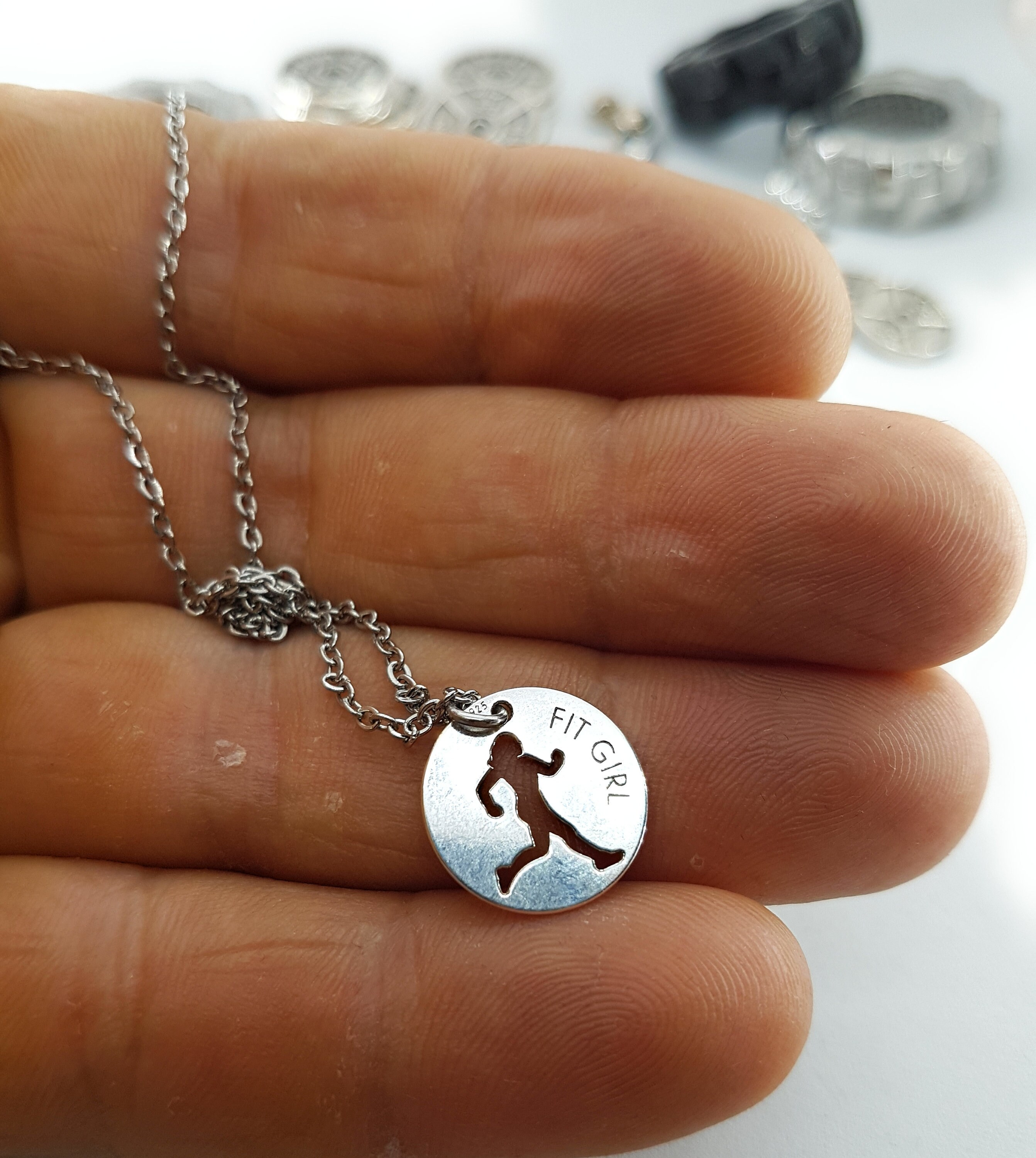 Necklace Silver Fit Girl Bodybuilding Jewelry,Fitness Jewelry,Coach