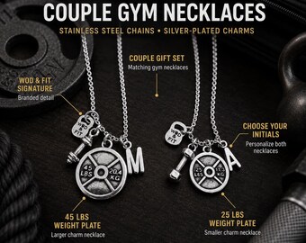 Couple Gym Gift Weight Plate Dumbbell Necklace- Mr and Mrs - Weightlifting - Fitness Jewelry - Engagement gifts - Couples gift · Wod & Fit