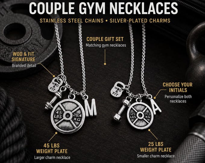 Couple Gym Gift Weight Plate Dumbbell Necklace- Mr and Mrs - Weightlifting - Fitness Jewelry - Engagement gifts - Couples gift · Wod & Fit