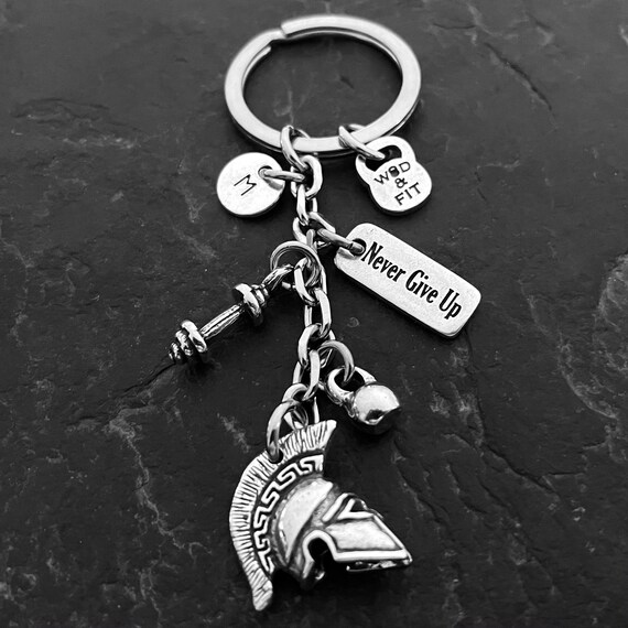 Spartan Helmet Keychain Motivation Personalized Gift Name Keychain