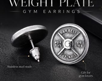 Weight Plate Gym Earrings 45lbs, Stainless Steel Fitness Earrings, Gift for Her, Gym Girl, Weightlifter or Fitness Mom  ·Wod & Fit