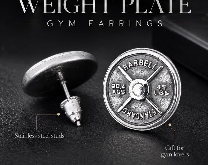 Weight Plate Gym Earrings 45lbs, Stainless Steel Fitness Earrings, Gift for Her, Gym Girl, Weightlifter or Fitness Mom  ·Wod & Fit