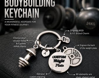 Personalized Gym Keyring BIG Barbell Custom Weight Plate 45lbs · Boyfriend gift · Coach Gift · best friend gift ·Gym Gift·Dad Gift Wod & Fit