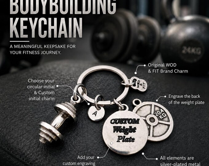 Personalized Gym Keyring BIG Barbell Custom Weight Plate 45lbs · Boyfriend gift · Coach Gift · best friend gift ·Gym Gift·Dad Gift Wod & Fit