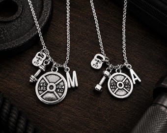Couple Gym Gift Weight Plate Dumbbell Necklace- Mr and Mrs - Weightlifting - Fitness Jewelry - Engagement gifts - Couples gift · Wod & Fit