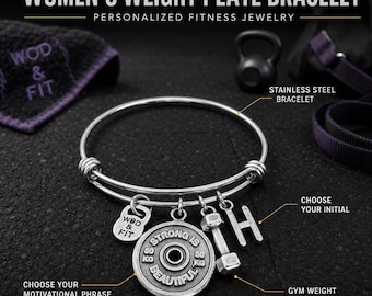 Weight Plate workout fitness bracelet, motivational gym gift for gym girl, athlete, lifter, fit mom, coach or trainer · Wod & Fit