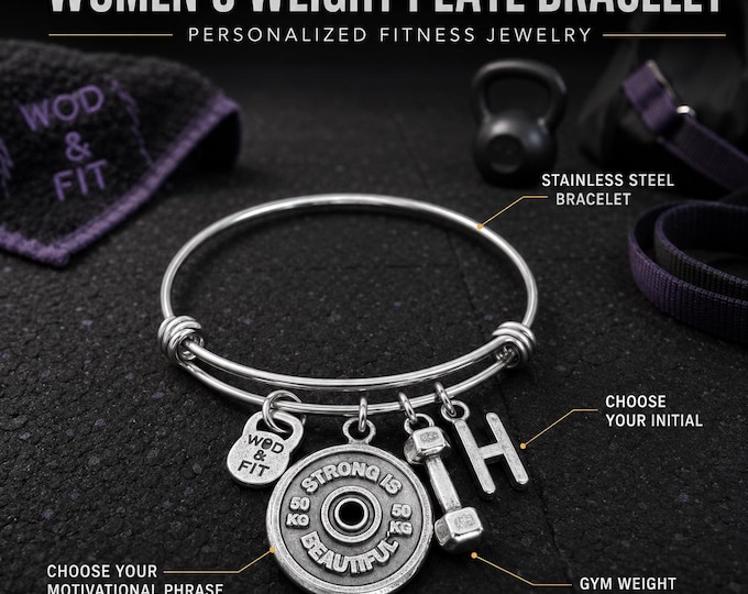 Weight Plate workout fitness bracelet, motivational gym gift for gym girl, athlete, lifter, fit mom, coach or trainer · Wod & Fit