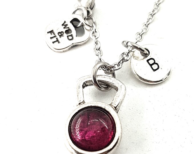 Gym Necklace Kettlebell Color Initial · Girlfriend Gift · Mom Gift · Bff Gifts · Gift for Wife · Birthday Gift · Crosstraining · Wod & Fit