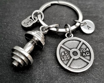 Gym Key ring Barbell Weight Plate 45lbs Initial - Gym Motivation· Fitness Gift · Gym Gifts - Weight Lifting · Boyfriend Gift · Wod & Fit