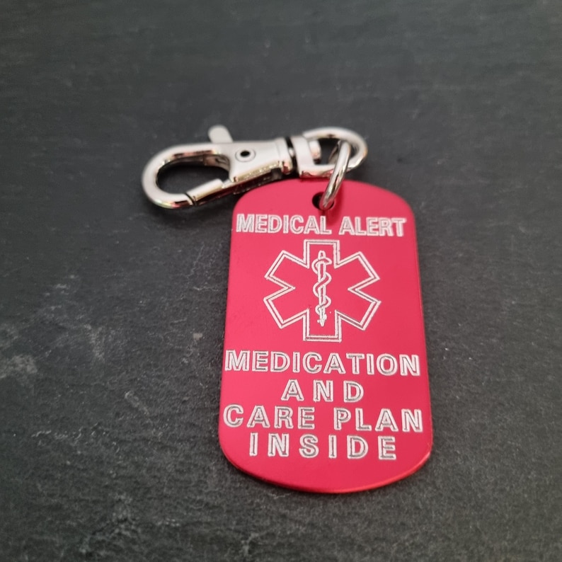 Medical Alert Keycahin Personalized Engraved Aluminum 50x30 - Medical ID Tag, Emergency Med Alert Keychain ICE Medical Information Tag image 19