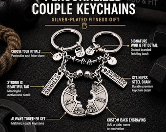 Romantic Gym Gift, Matching Fitness Keychains, Personalized Couple Keyring, Workout Partner Gift for Him Her - personalized gift - Wod & Fit