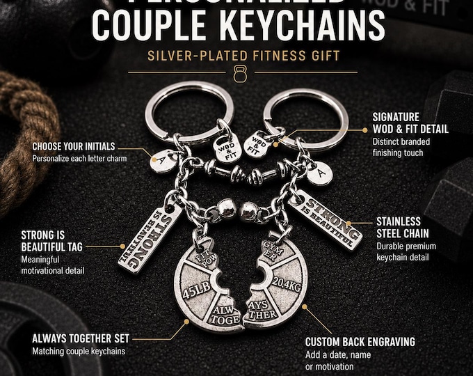 Romantic Gym Gift, Matching Fitness Keychains, Personalized Couple Keyring, Workout Partner Gift for Him Her - personalized gift - Wod & Fit