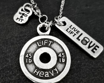 Custom Necklace Gym Weight Plate Lift Heavy Motivation · Personalized Gift · Gym Gifts · Name Necklace · Fitness Necklace · Sport·Wod & Fit
