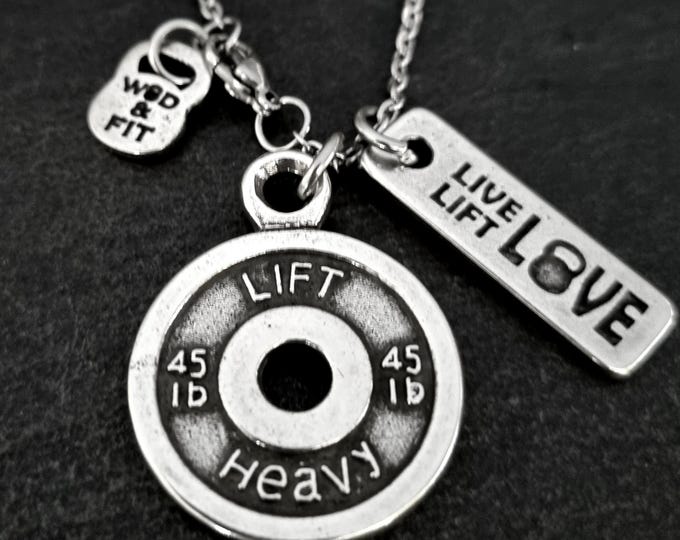 Custom Necklace Gym Weight Plate Lift Heavy Motivation · Personalized Gift · Gym Gifts · Name Necklace · Fitness Necklace · Sport·Wod & Fit