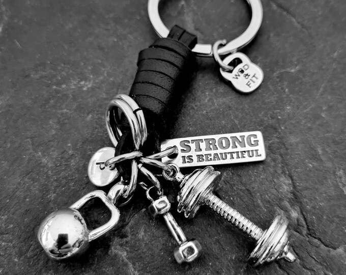 Gym Keychain Barbell Club Black Leather - Boyfriend Gift - Bodybuilding - Weight Lifter -Fitness Keychain - Leather Keychain ·Wod & Fit