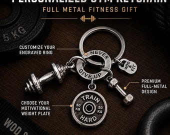 GYM Keychain AMRAP Barbell Custom Gift Dumbbell - Fitness - Bodybuilding Jewels - Gym Motivation - Personalized Gift- GYM Gifts - Wod & Fit