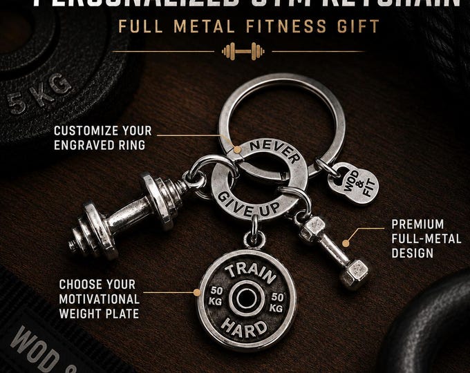 GYM Keychain AMRAP Barbell Custom Gift Dumbbell - Fitness - Bodybuilding Jewels - Gym Motivation - Personalized Gift- GYM Gifts - Wod & Fit
