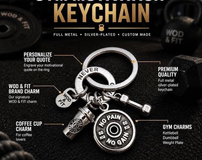 Personalized gym coffee keychain for fitness lover, custom workout gift for coach, trainer, athlete, coffee fan or gym friend · Wod & Fit