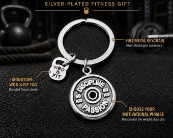 Gym Motivation Weight Plate Keychain, Fitness Keyring Gift, Small Workout Gift for Gym Lover  Wod & Fit